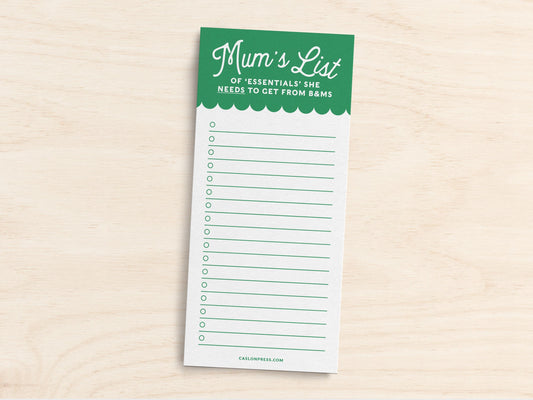 Mum's Essentials Shopping List Pad