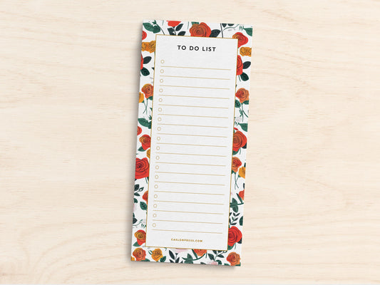 Floral Roses To Do List Pad